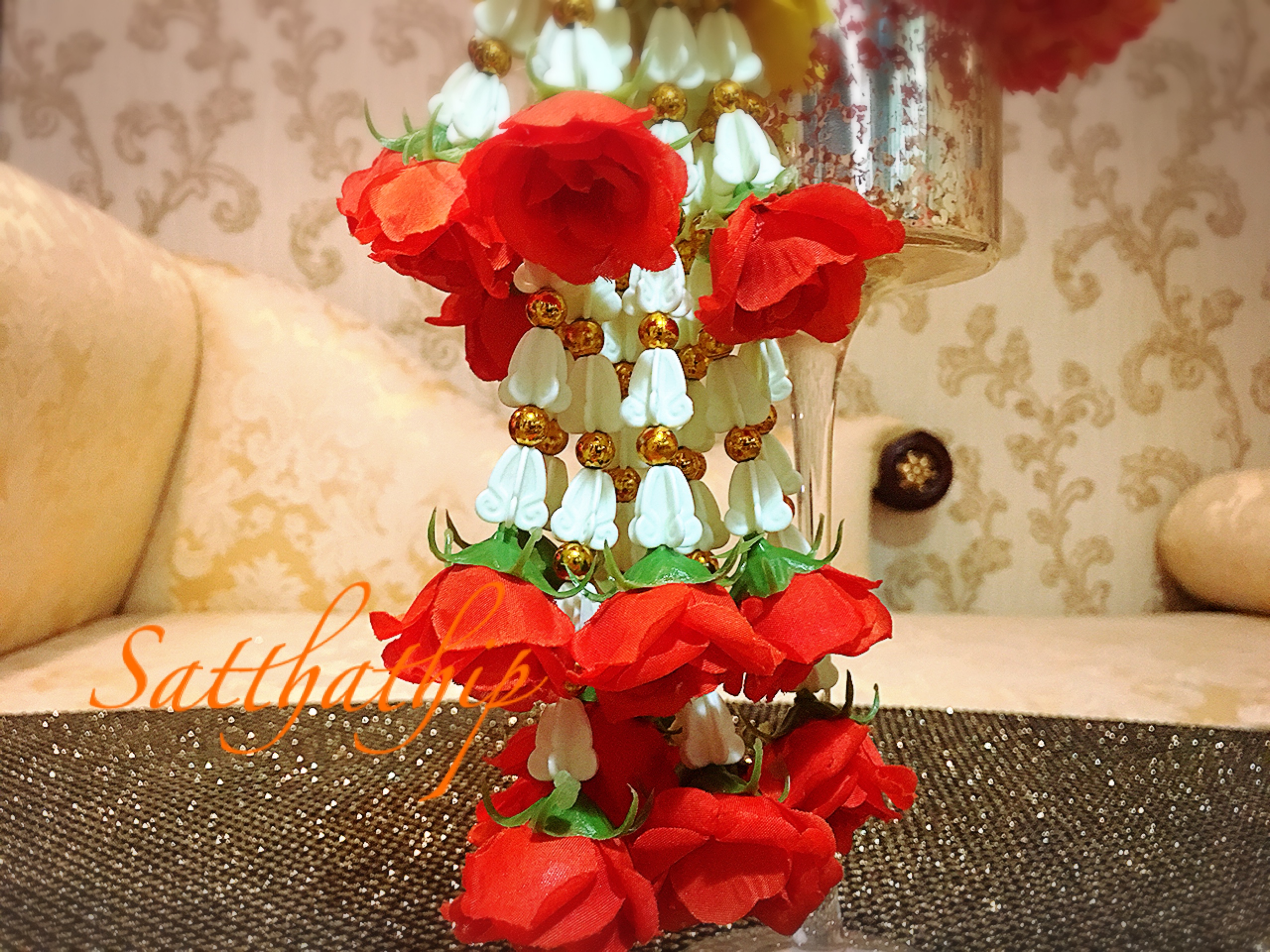 พวงมาลัยผ้า - พวงมาลัยดอกมัม ประดิษฐ์ - พวงมาลัยถวายศาลพระภูมิ - Fabric Garland