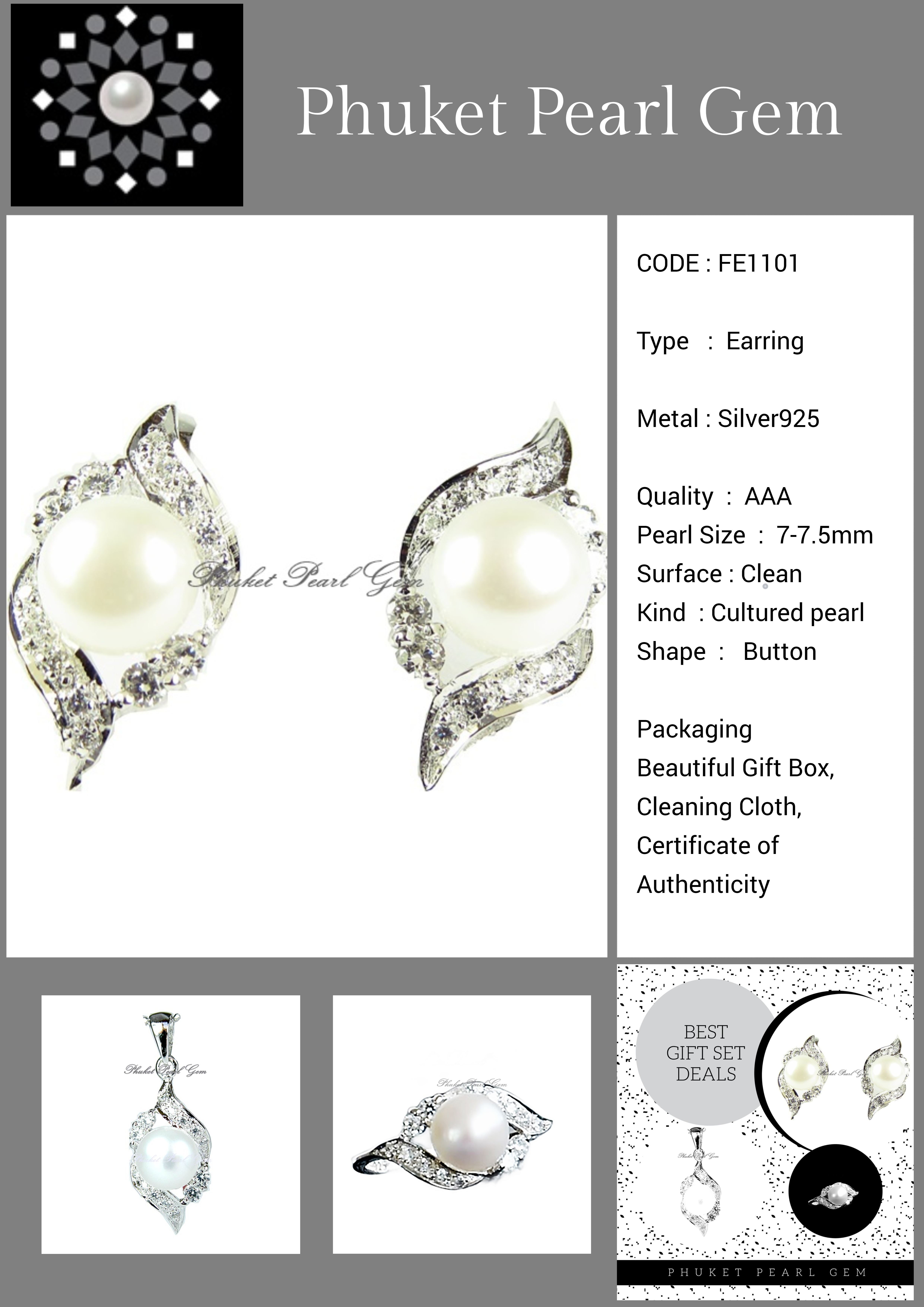 Phuket Pearl Gem - Pearl Earring ต่างหูมุกแท้