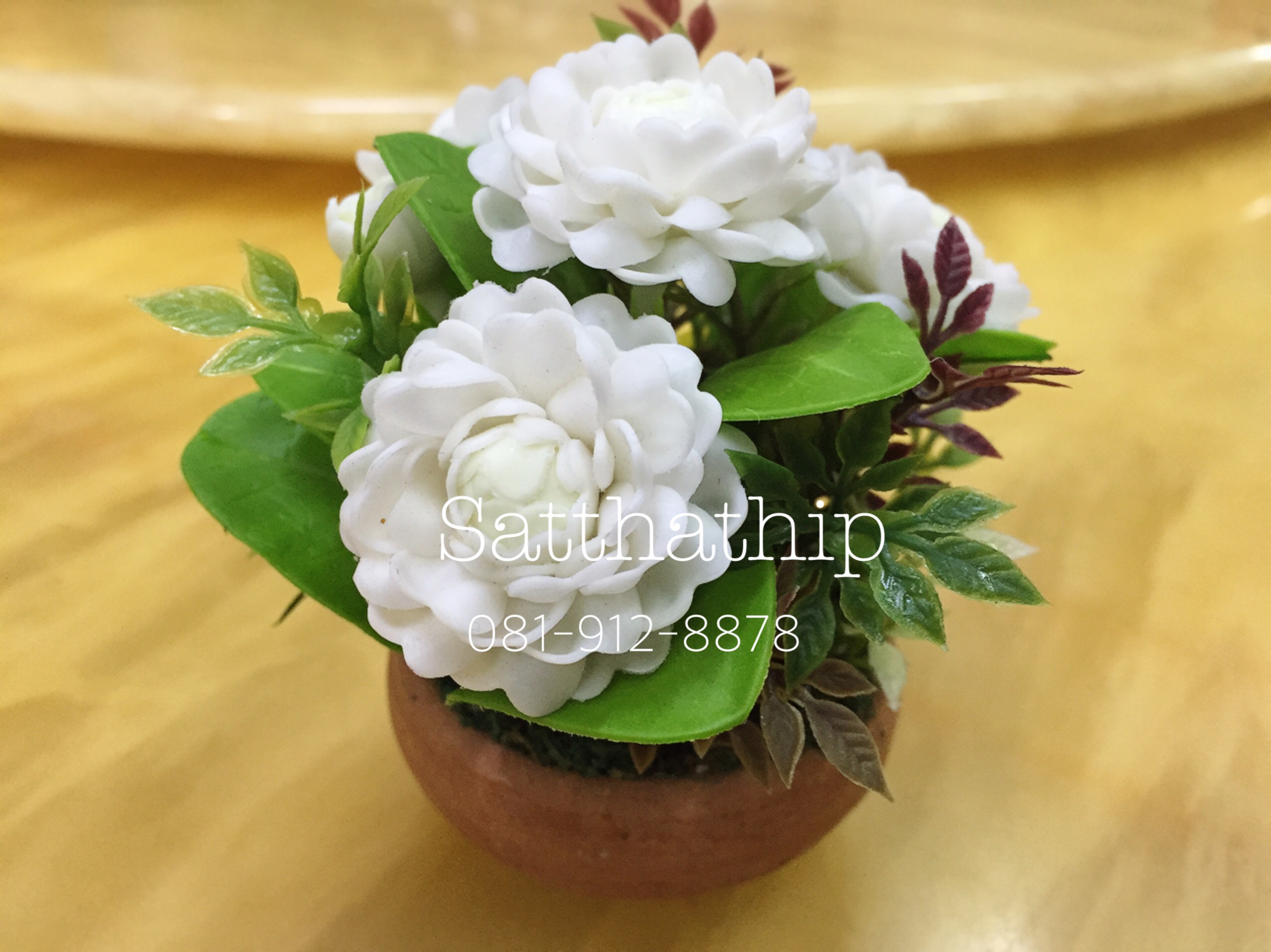 กระถางดินเผา ดอกมะลิซ้อน ประดิษฐ์จากดิน - Jusmine Flower