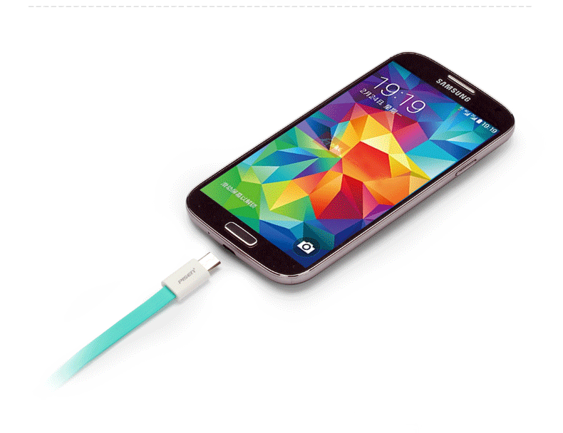 PISEN สายชาร์จ Micro USB Noodle Data Transmit and Charging Cable ยาว 800 mm อุปกรณ์สำหรับรีชาร์จและซิงค์เพื่อโอนถ่ายข้อมูลแบบ 2-in-1 USB 2.0 แรงดันสูง - สีฟ้าเขียว