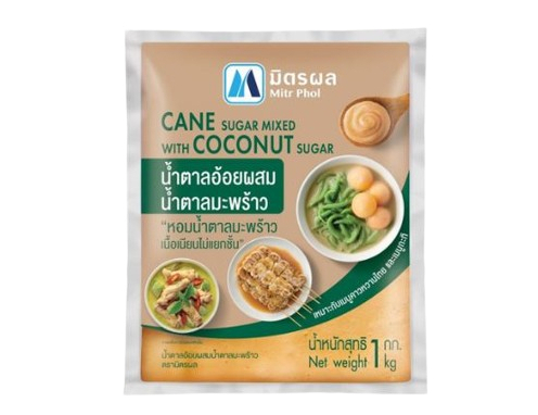 น้ำตาลอ้อยผสมน้ำตาลมะพร้าว ตรา มิตรผล Mitr Phol Cane Sugar Mixed with Coconut Sugar 1 kg. (03-7920)