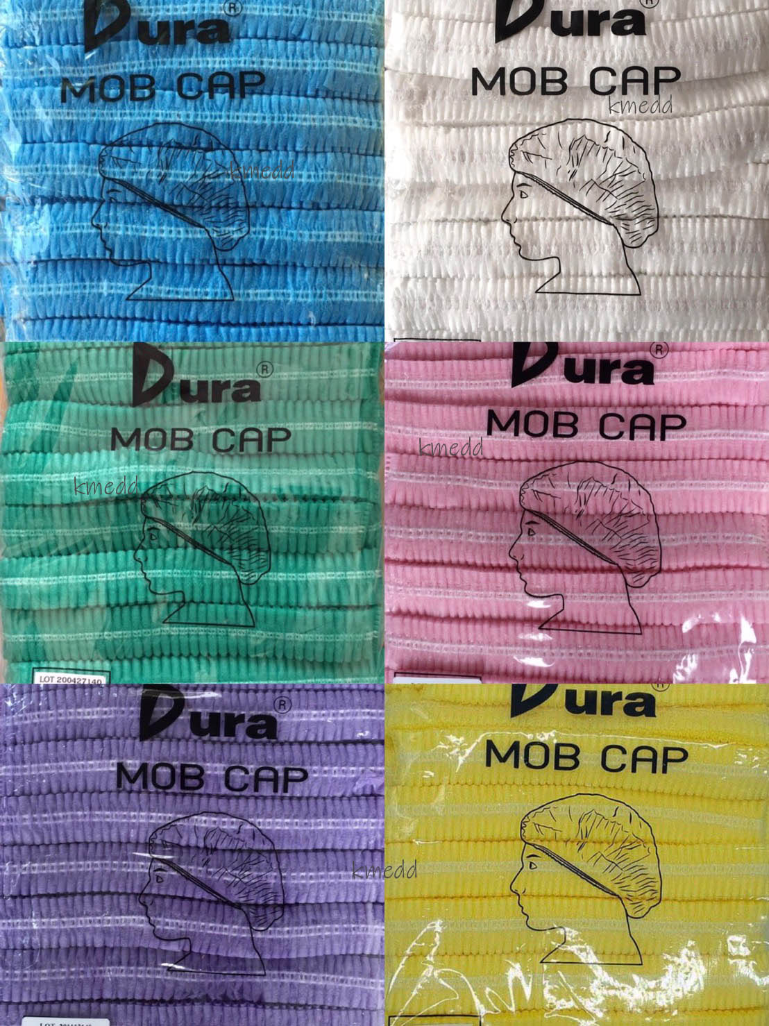 หมวกคลุมผม ตัวหนอน Dura แบบยางยืด สีขาว เขียว ชมพู ฟ้า ม่วง เหลือง