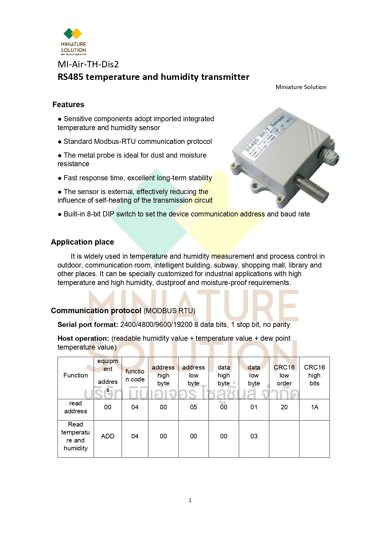 Temperature and Humidity transmitter RS485 output Modbus RTU with display