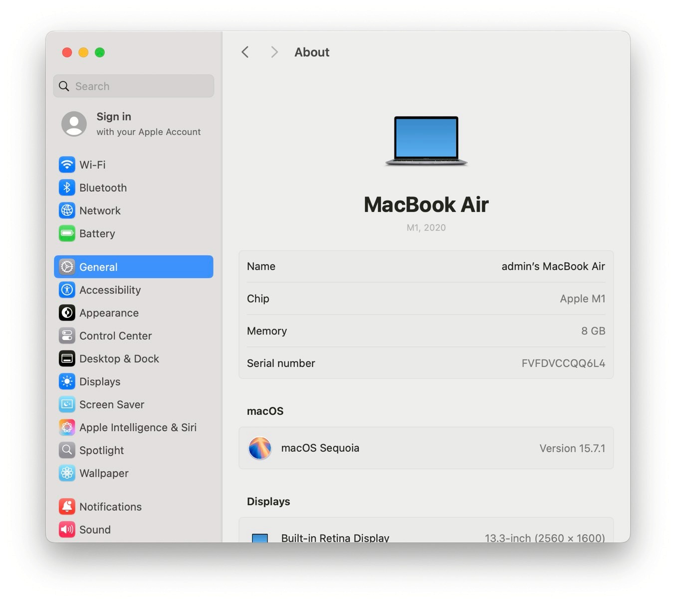 MacBook Air 13" (M1 ปี 2020) 8/256GB Space Gray