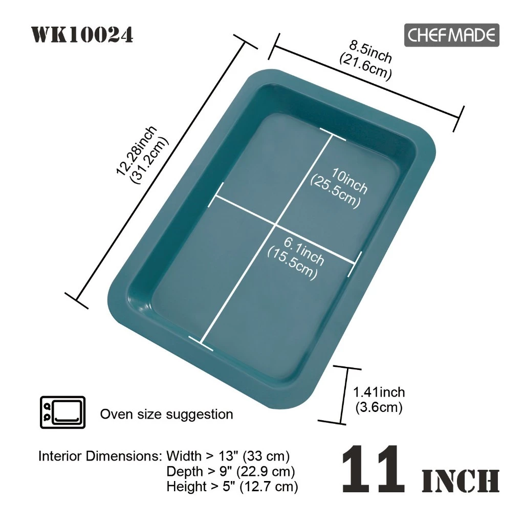 Chefmade WK10024-11'' Non Stick Oblong Pan 312 x 216 x 36 mm.(Green) (12-8679)