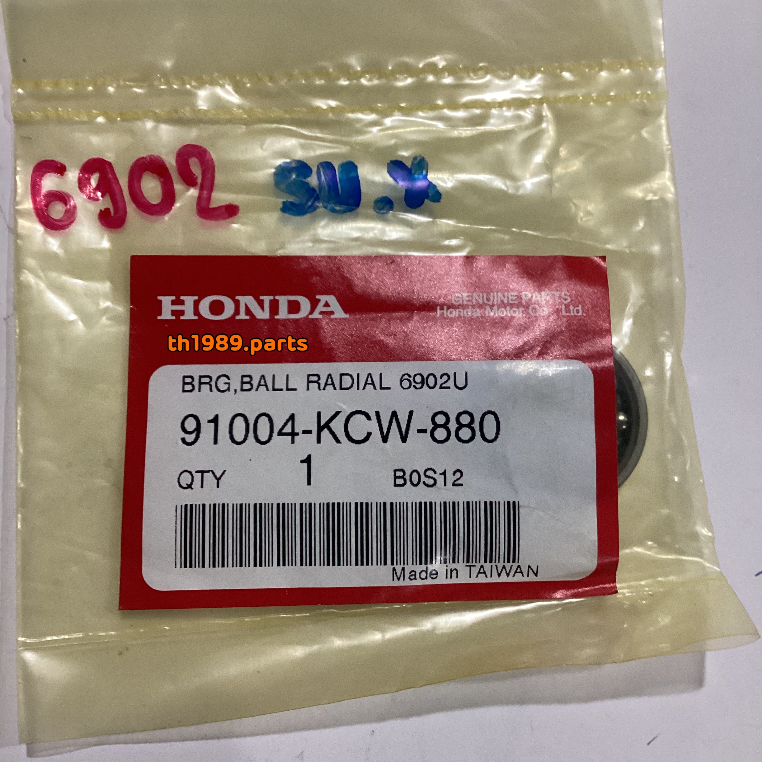 91004-KCW-880 ลูกปืนตลับ 6902U SPACY-I , SCOOPY-I 2013 , ZOOMER-X 2012-2014 อะไหล่แท้ HONDA