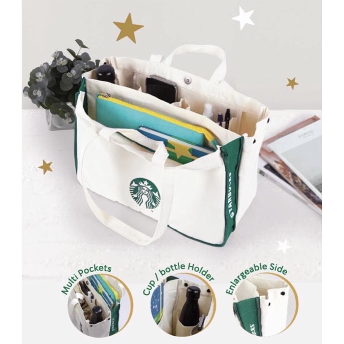 STARBUCKS* CARRY ME TOTE BAG 2022 NEW! แถม ถุงผ้าสปันสีเขียวมิ้นท์พาสเทล พลาดไม่ได้แล้ว ขนาดกระเป๋า 39W x 27H x 14.5D (CM)
