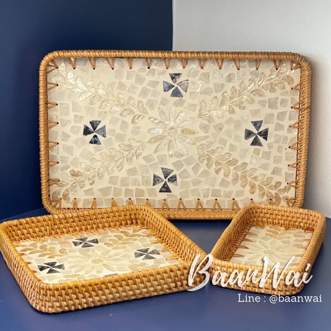 ถาดหวายสาน ทำลายเปลือกหอย ลายที่ 2