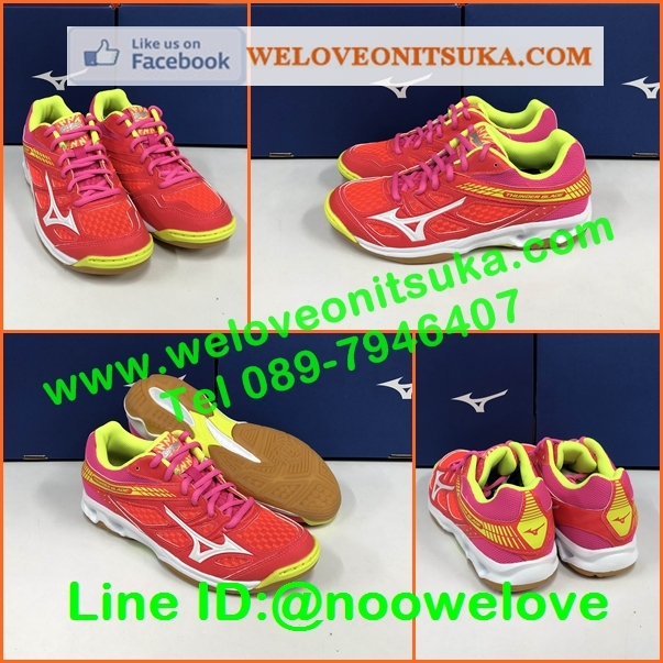 Mizuno Thunder Blade สีแดงส้มตัดชมพู รองเท้ากีฬา Indoor ทรงสวย โดดเด่น คลาสสิค ชัดเจน พื้นนุ่ม กระชับเท้า ใส่สบายเท้า V1GC177046