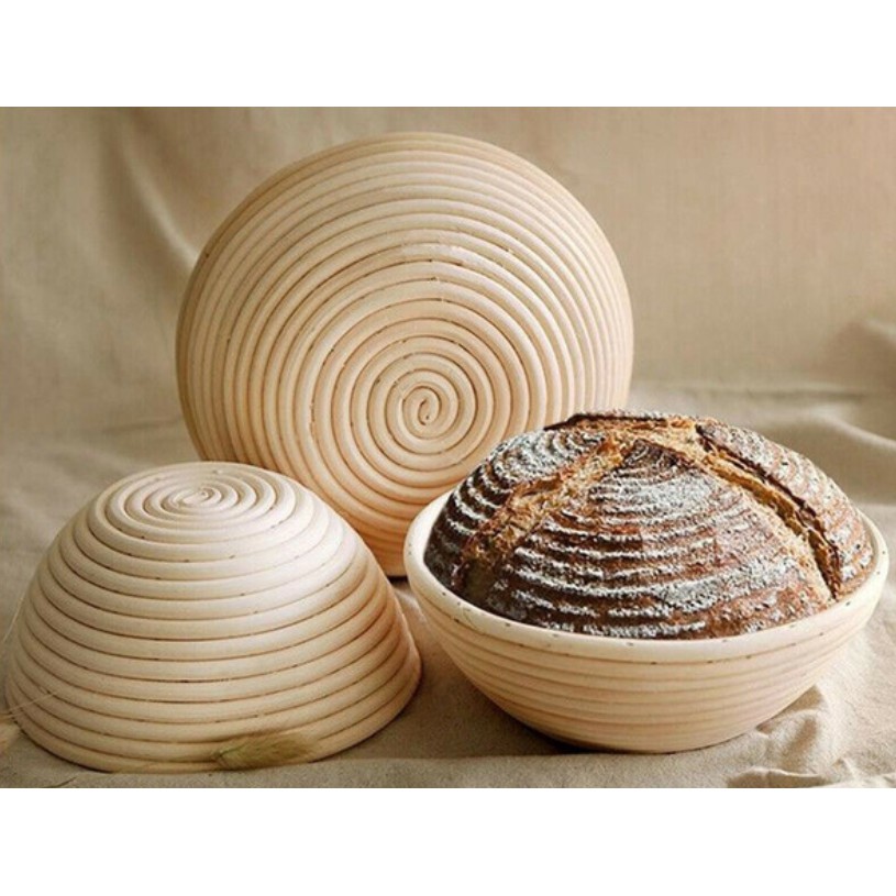 (Round M) Banneton/ Ferment Basket ตะกร้าหวายพร้อมผ้ารองสำหรับขึ้นรูปขนมปัง M 20x8cm. (11-6612)
