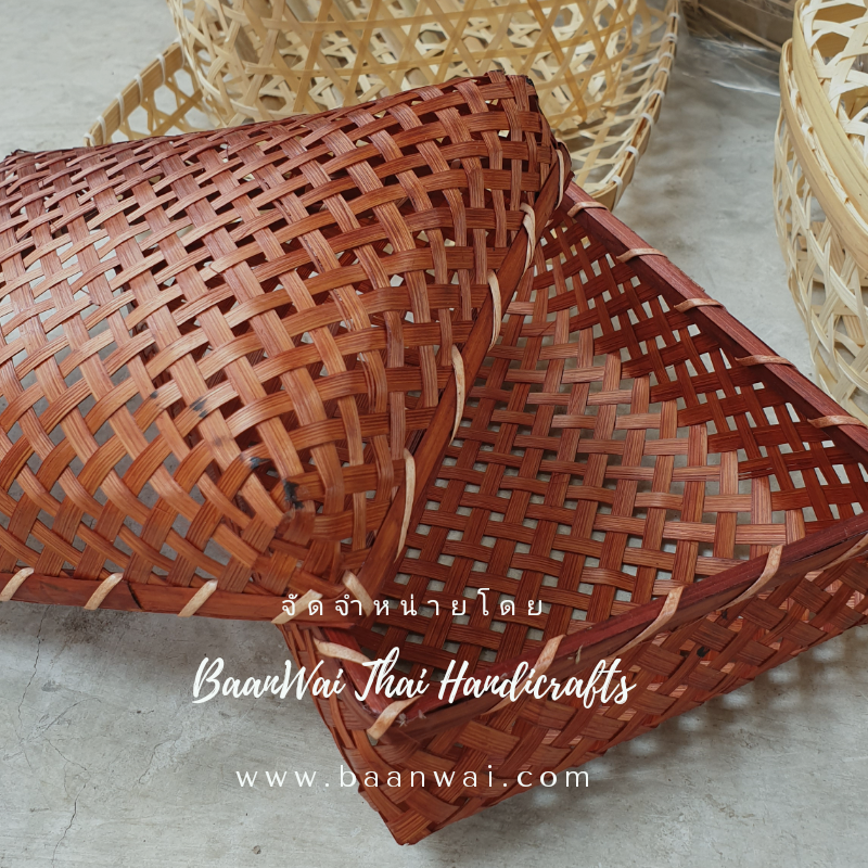 กล่องชะลอมสาน กล่องไม้ไผ่สาน สีน้ำตาล