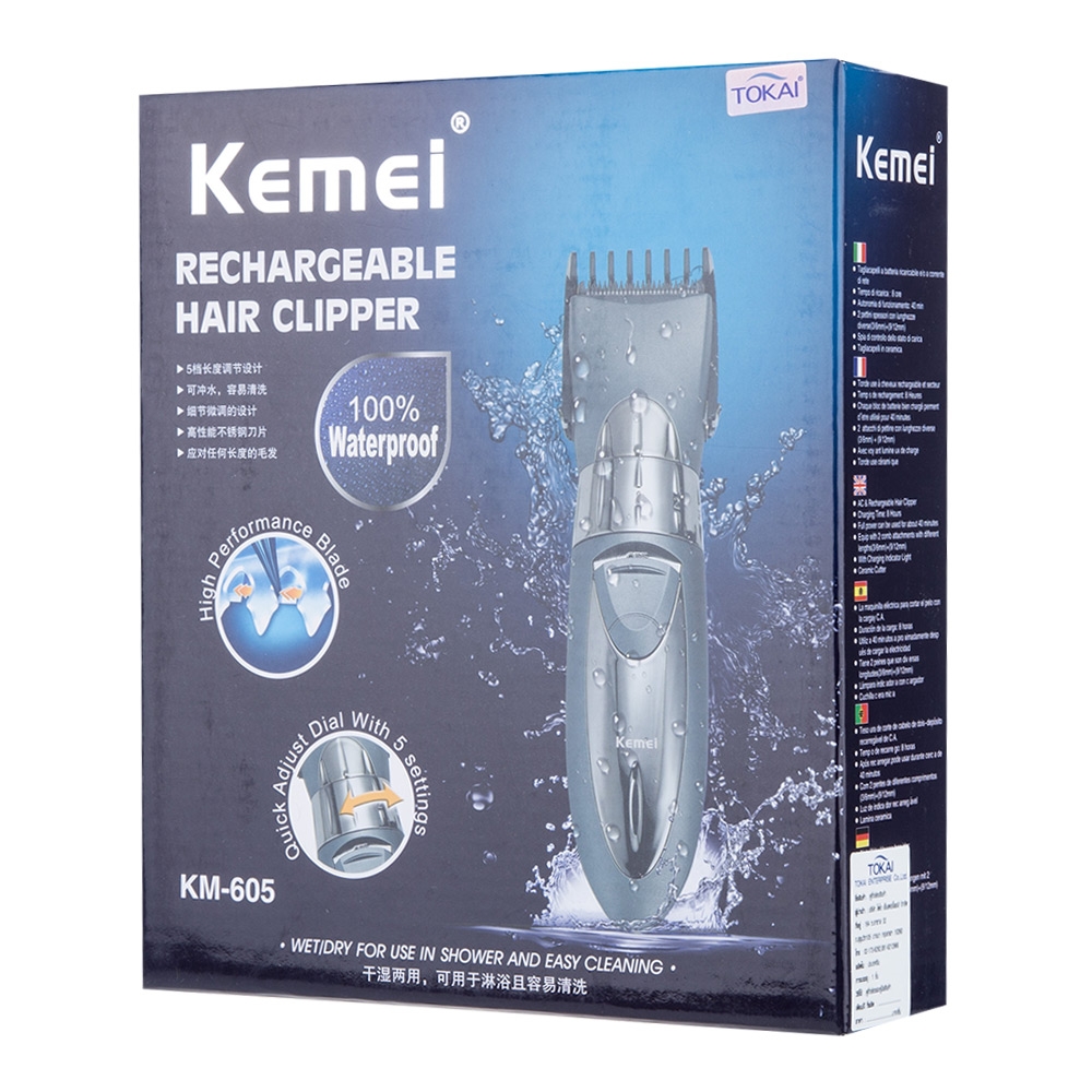 Kemei ปัตตาเลี่ยนตัดแต่งผม กันน้ำได้ รุ่น KM-605 (สีเงิน/เทา)