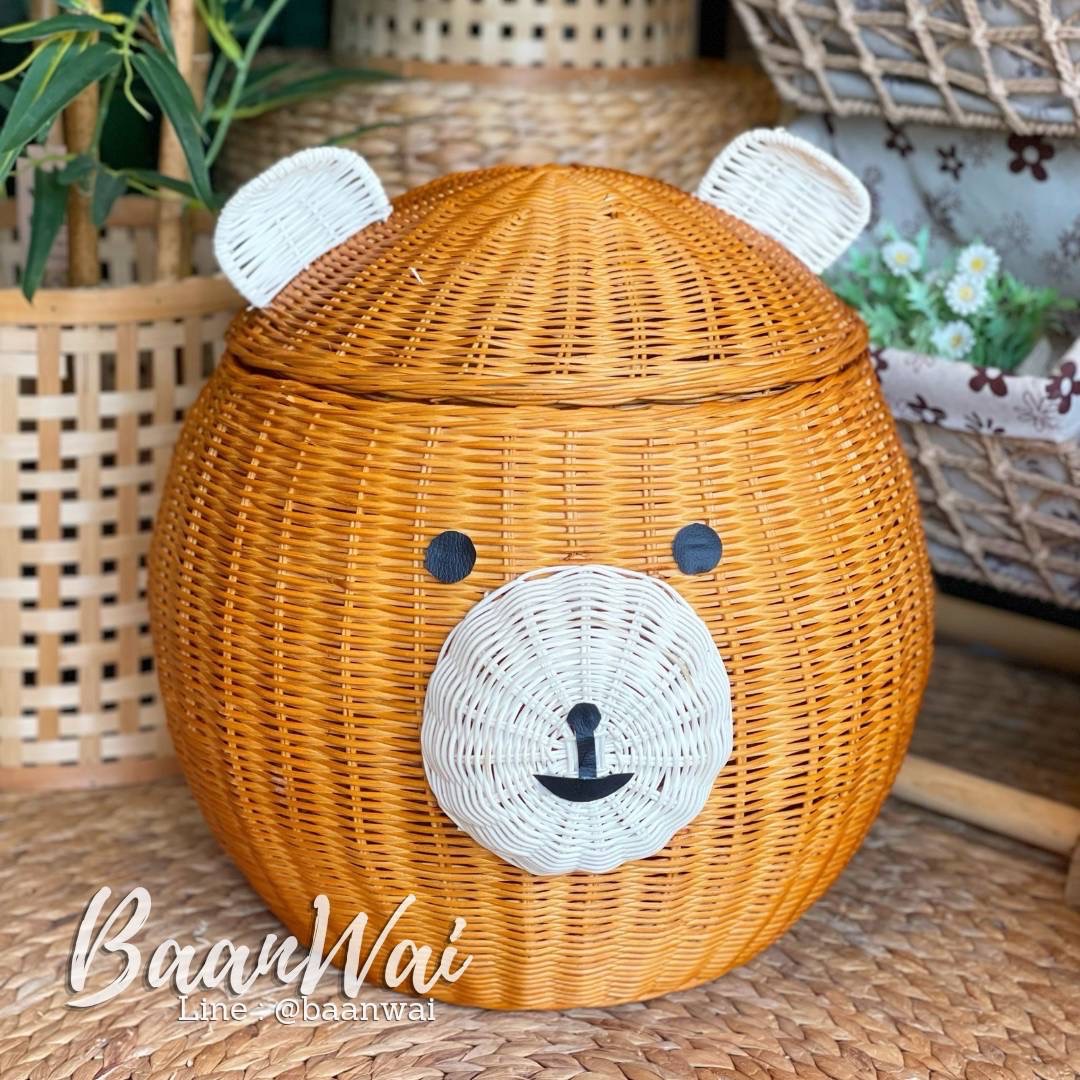 ตะกร้าหวาย เก็บของ รูปทรงหมี รุ่น แบร์ฮัก ตะกร้าหวายรูปทรงหมี