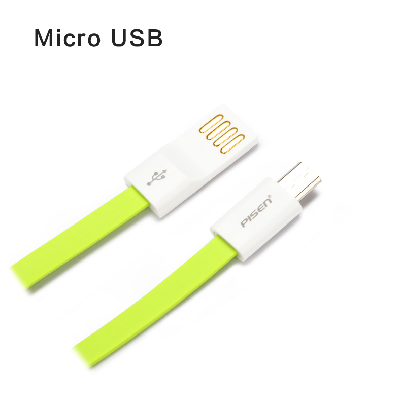 PISEN สายชาร์จ Micro USB Noodle Data Transmit and Charging Cable ยาว 800 mm อุปกรณ์สำหรับรีชาร์จและซิงค์เพื่อโอนถ่ายข้อมูลแบบ 2-in-1 USB 2.0 แรงดันสูง - สีเขียว