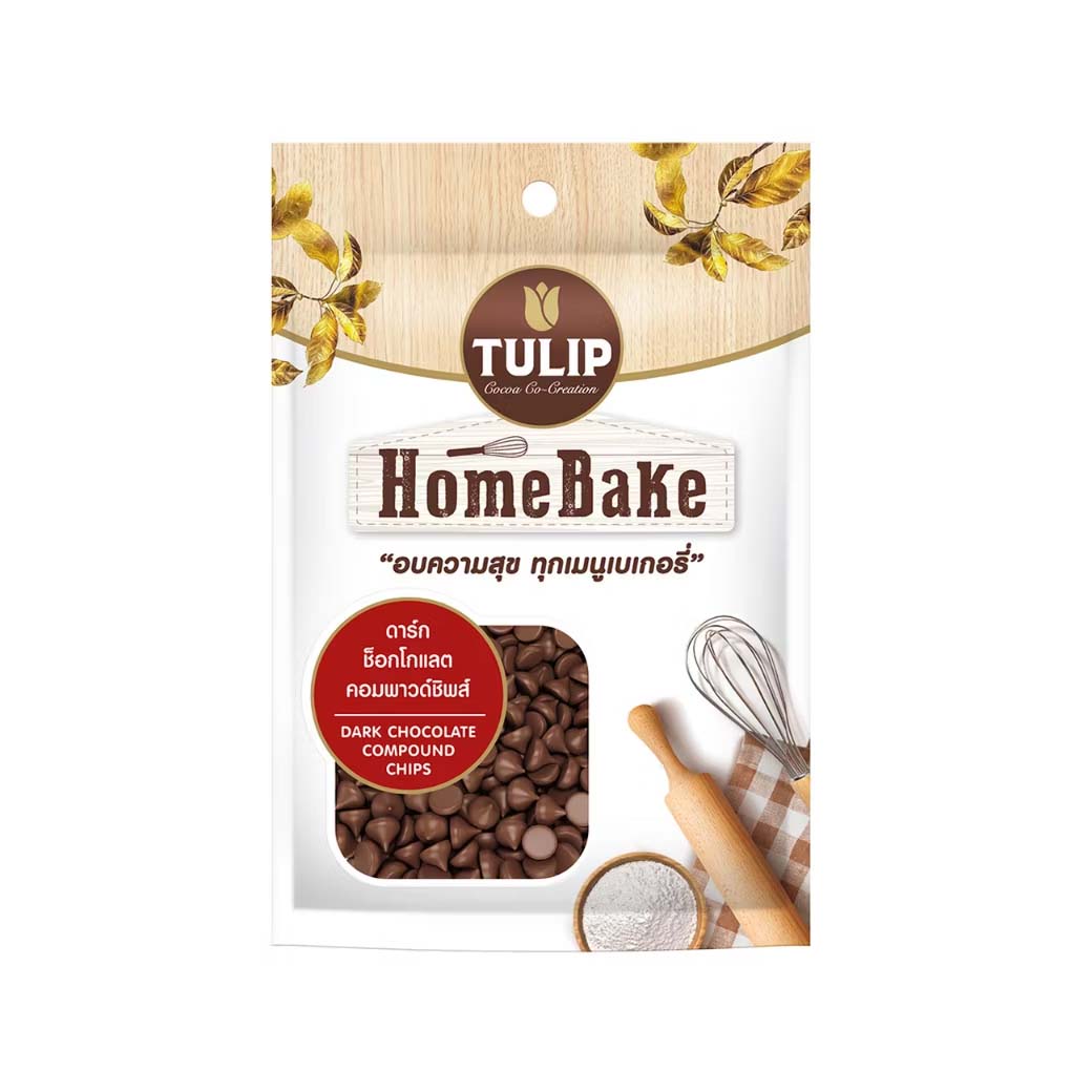 Tulip Home Bake Dark Chocolate Chips Compound ดาร์คช็อคโกแลตชิพส์คอมพาวด์ 80 g. (05-6288)