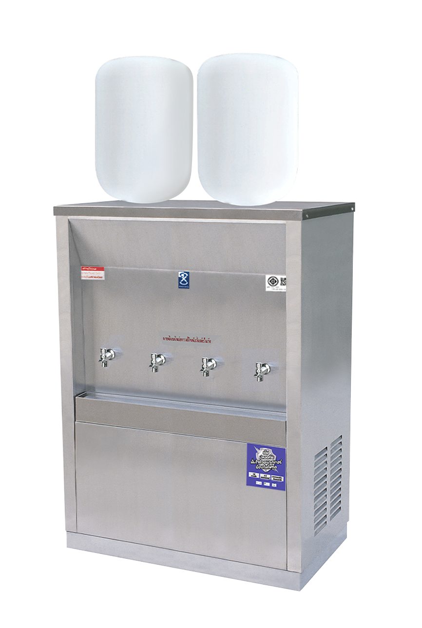 ตู้ทำน้ำเย็นสแตนเลส แบบเติมน้ำ แผงร้อน รุ่น MC-4PW-1 (ไม่รวมถังน้ำ)