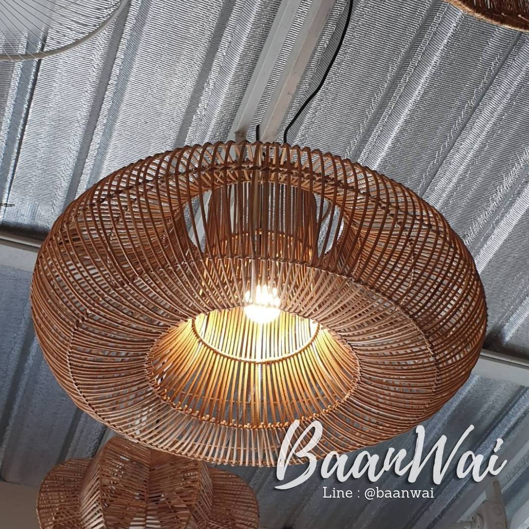 โคมไฟหวายซ้อน 2 ชั้น โครงเหล็ก โคมไฟ ขนาด 70 * 37 cm