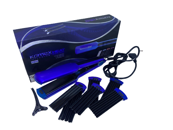 Kemei Heat Pro ION เครื่องหนีบผม 4 in 1 หนีบผมตรง หยัก และม้วนลอน เปลี่ยนแผ่นความร้อนไททาเนี่ยม 4 แบบ KM-1078 ร้อนเร็ว ปรับอุณหภูมิ 170-230 องศา - สีฟ้า