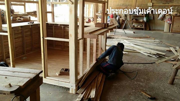 ( รหัส F2-ไม้สัก. ) ซุ้มเค้าเตอร์ ไม้สัก สีเงา คาตาล / ขนาด 2.20 x 2.20 x 3.50 เมตร