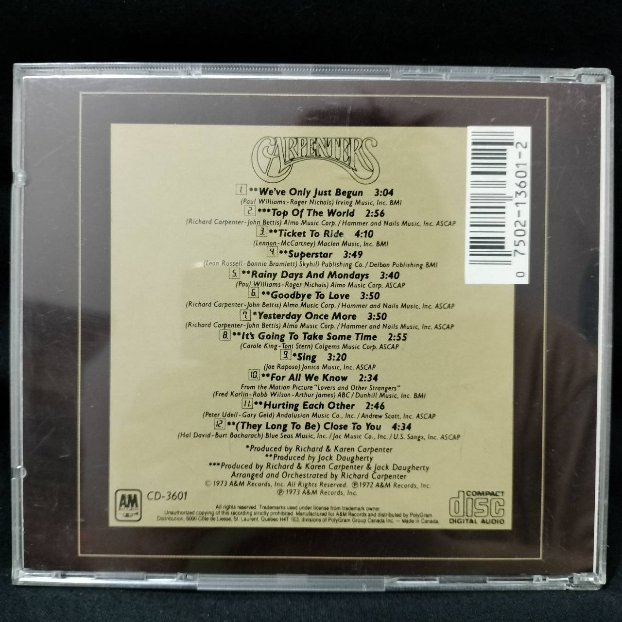 Carpenters – The Singles 1969-1973 / CANADA / แผ่นเป็นรอย