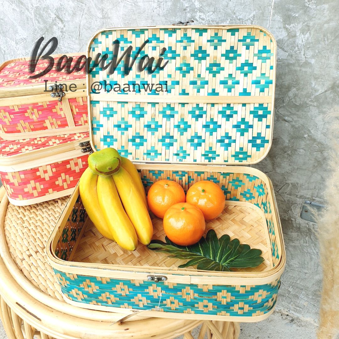 กล่องไม้ไผ่สาน ลายข้าวหลามตัด