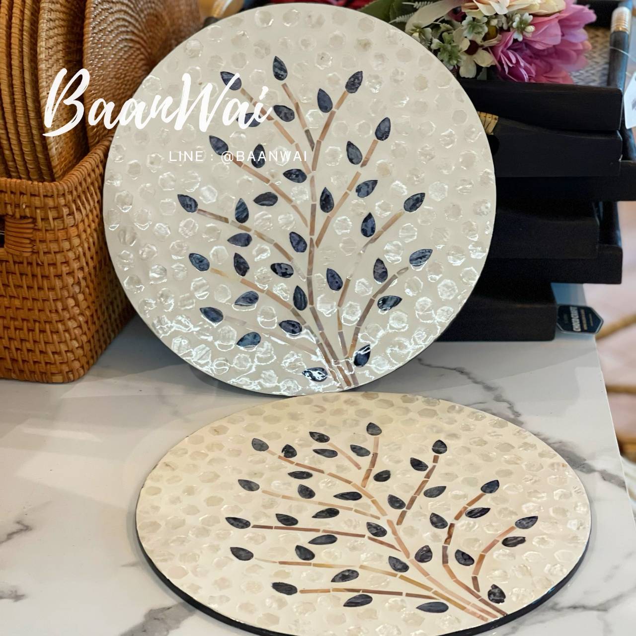 แผ่นรองจาน ทำลายจากเปลือกหอย ขนาด 30 cm