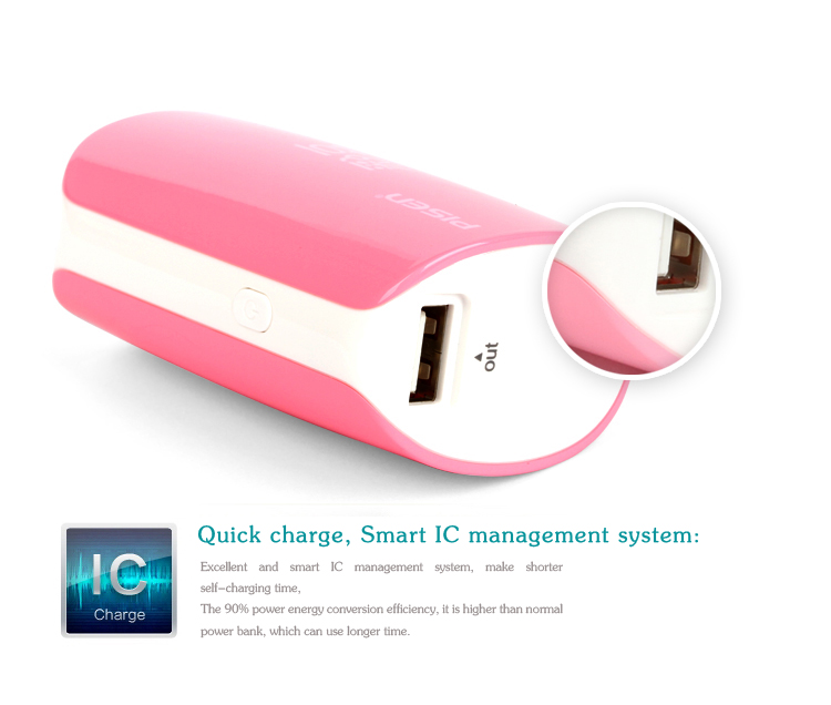 PISEN แบตสำรองแท้ 5,000 mAh พาวเวอร์แบงค์ USB 5V-2A Funny Power Ⅱ รุ่น TS-D127 ไฟฉาย LED ส่องสว่างยามค่ำคืนในตัว เก็บประจุเต็มที่ได้ยาวนาน รูปทรงกระบอก ขนาดกระทัดรัดจับถนัดกระชับมือ – สีชมพู