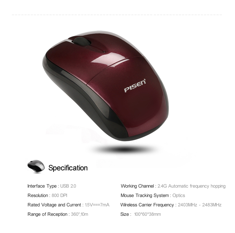 PISEN เม้าส์ไร้สาย 2.4G กระจายสัญญาณ 10 เมตร รุ่น M101 รองรับ Windows และ OS ความถี่อัจฉริยะ FHSS ป้องกันการรบกวน 3 มิติ แนว 360 องศา ตัวรับ NANO ระบบ Plug&Play สามารถใช้ถ่านก้อนเดียวได้ – สีแดง