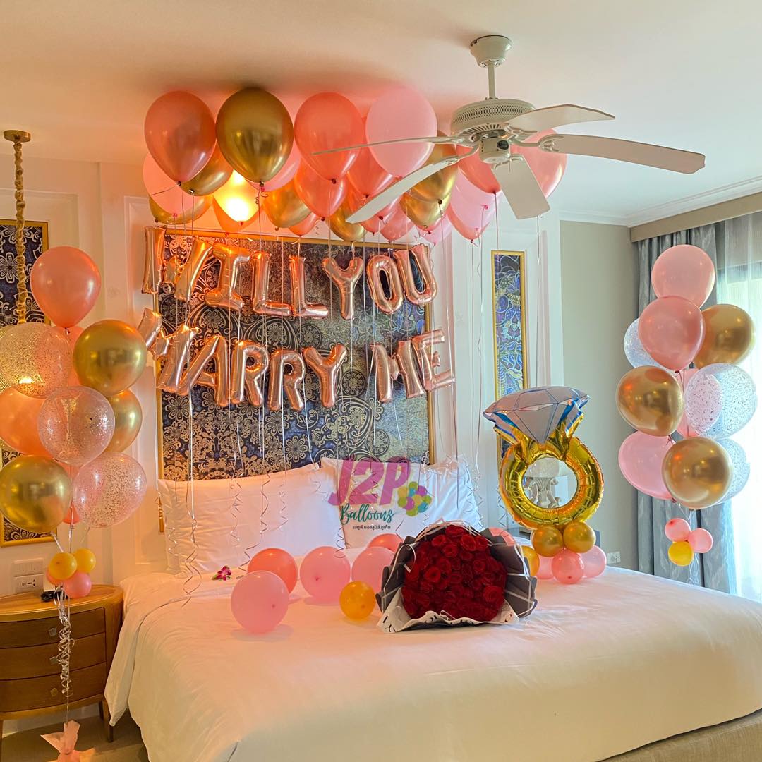 ลูกโป่งขอแต่งงาน-WILL YOU MARRY ME pink pastel & Peach & Metallic Gold (with helium) 52pcs.