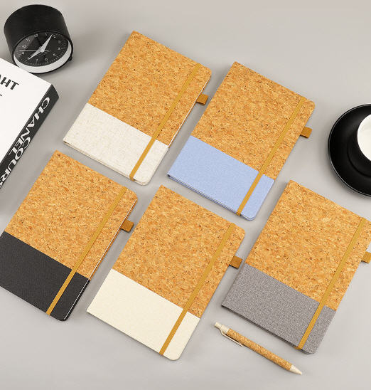 ชุดสมุดโน้ต+ปากกา+กล่อง,สมุดไดอารี่ปกไม้ก๊อก,สมุดโน้ตปกไม้ก๊อก,A5