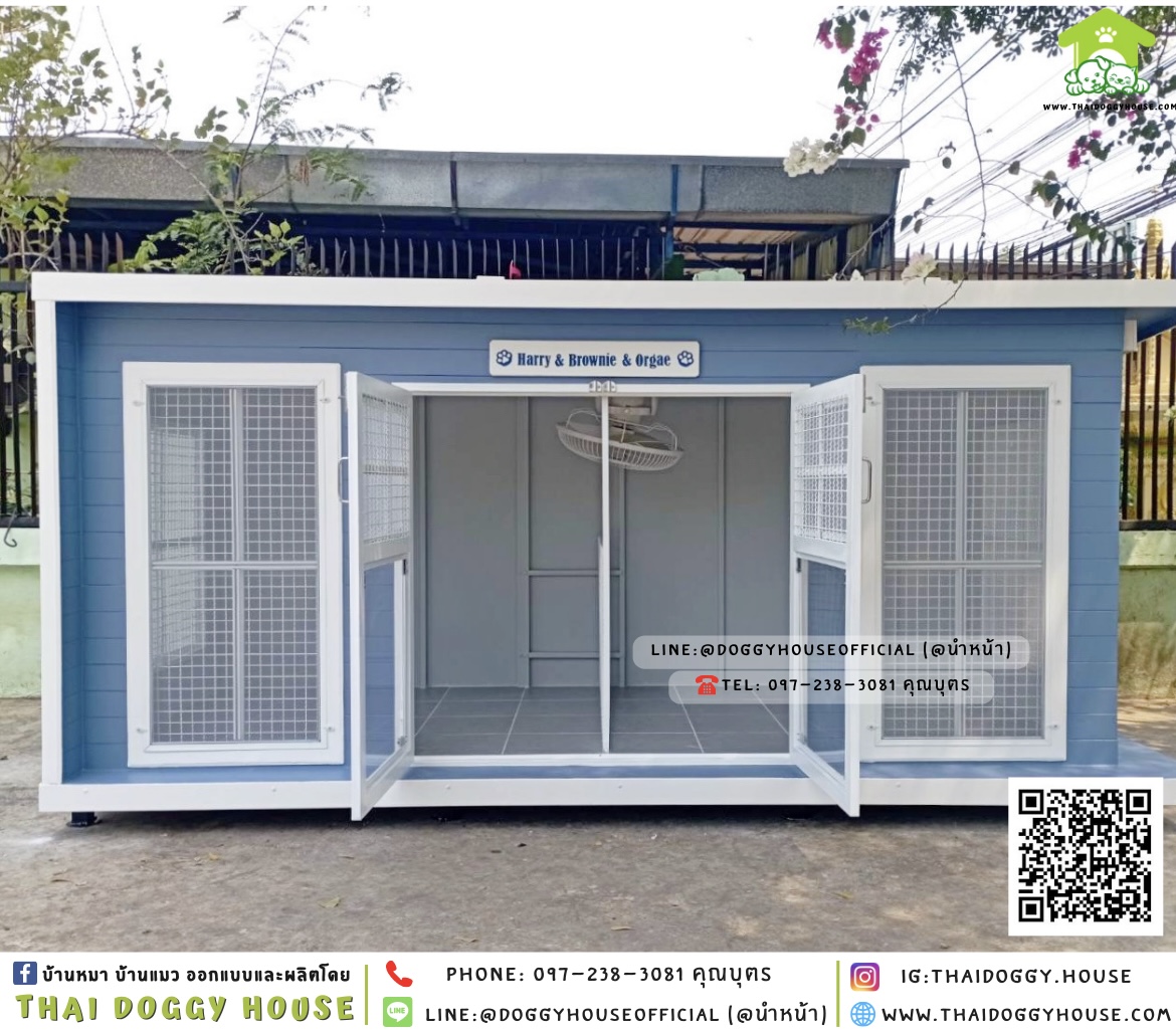 บ้านหมา หลังใหญ่ ติดพัดลม แบบบ้าน 𝐁𝐨𝐱 𝐬𝐭𝐲𝐥𝐞 🏡💙