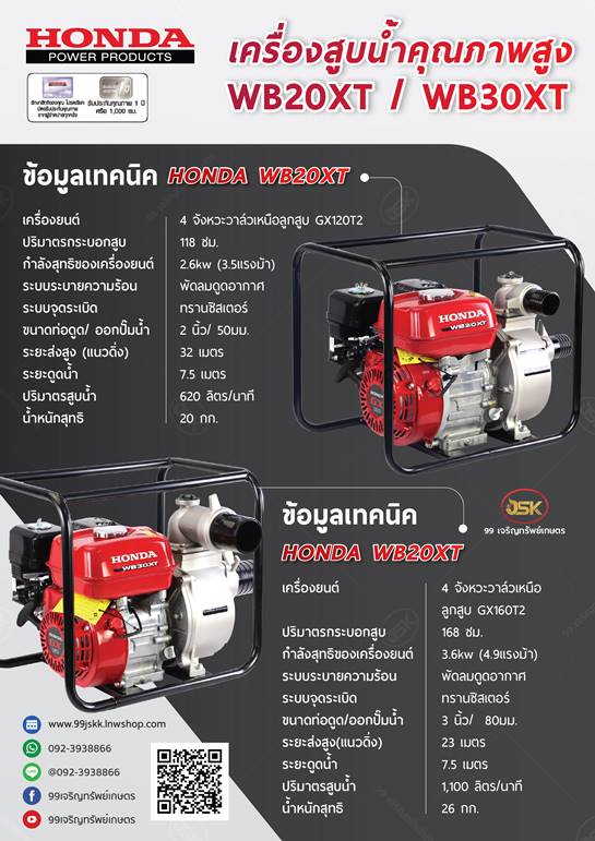 เครื่องสูบน้ำ HONDA แท้ รุ่น WB30XT