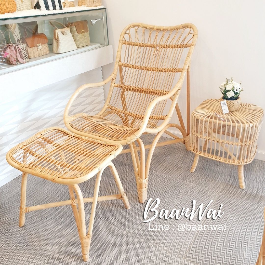 โต๊ะหวาย เก้าอี้นอนหวาย+ที่พักเท้าหวาย rattan s