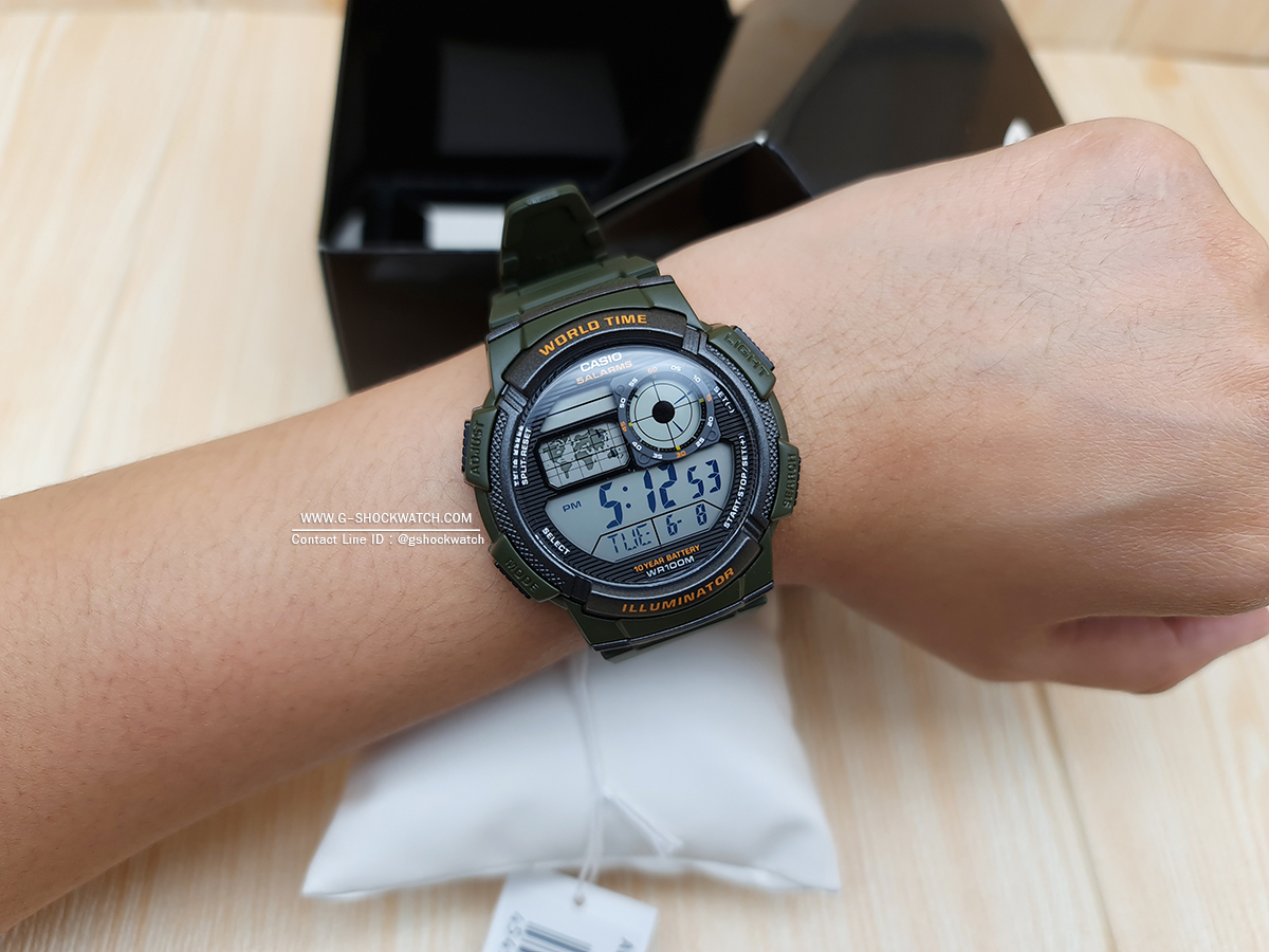 CASIO นาฬิกาข้อมือ นาฬิกากันน้ำ นาฬิกาของแท้ ประกันศูนย์ CMG 1 ปี รุ่น AE-1000W-3A