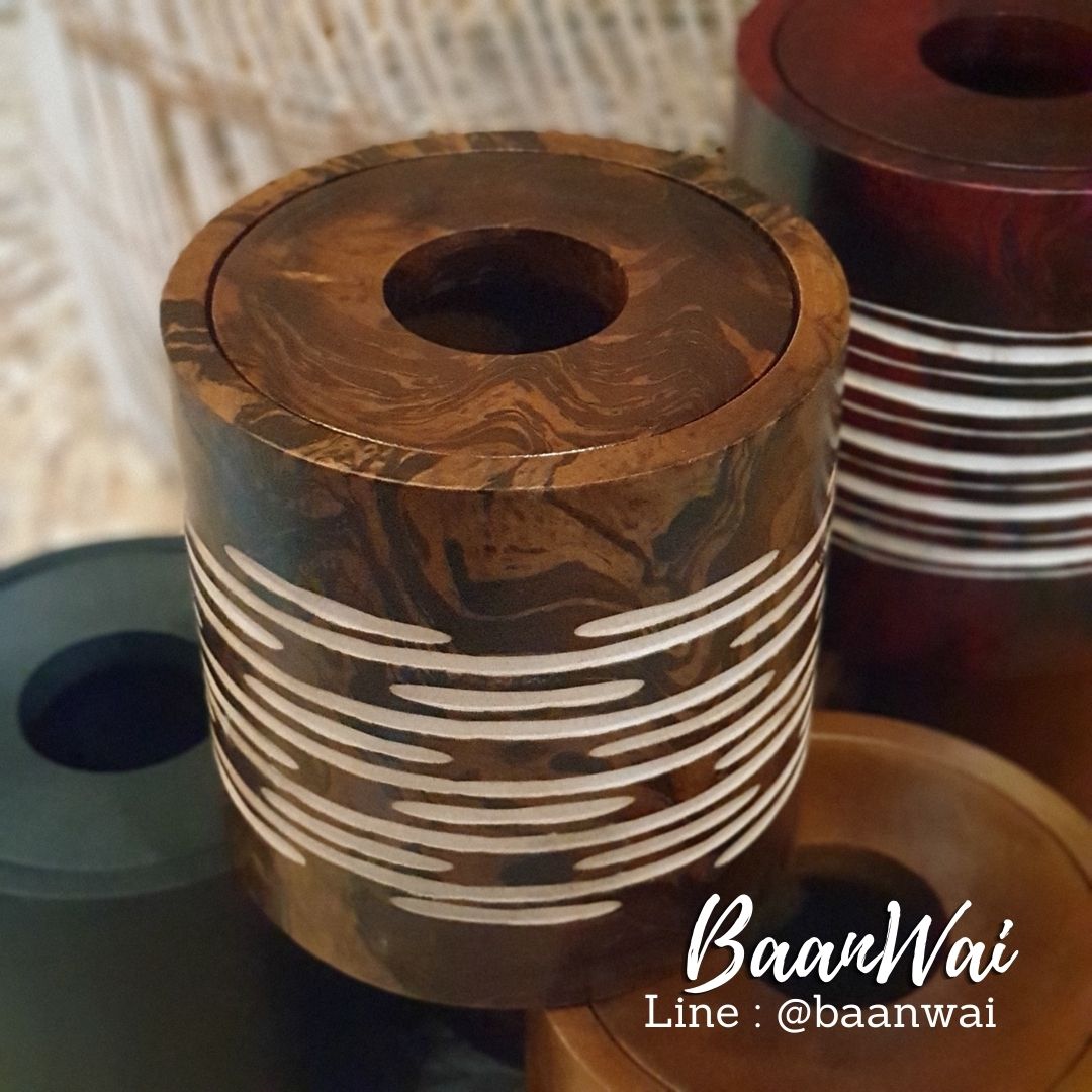 กล่องทิชชูไม้มะม่วง ทรงกลม