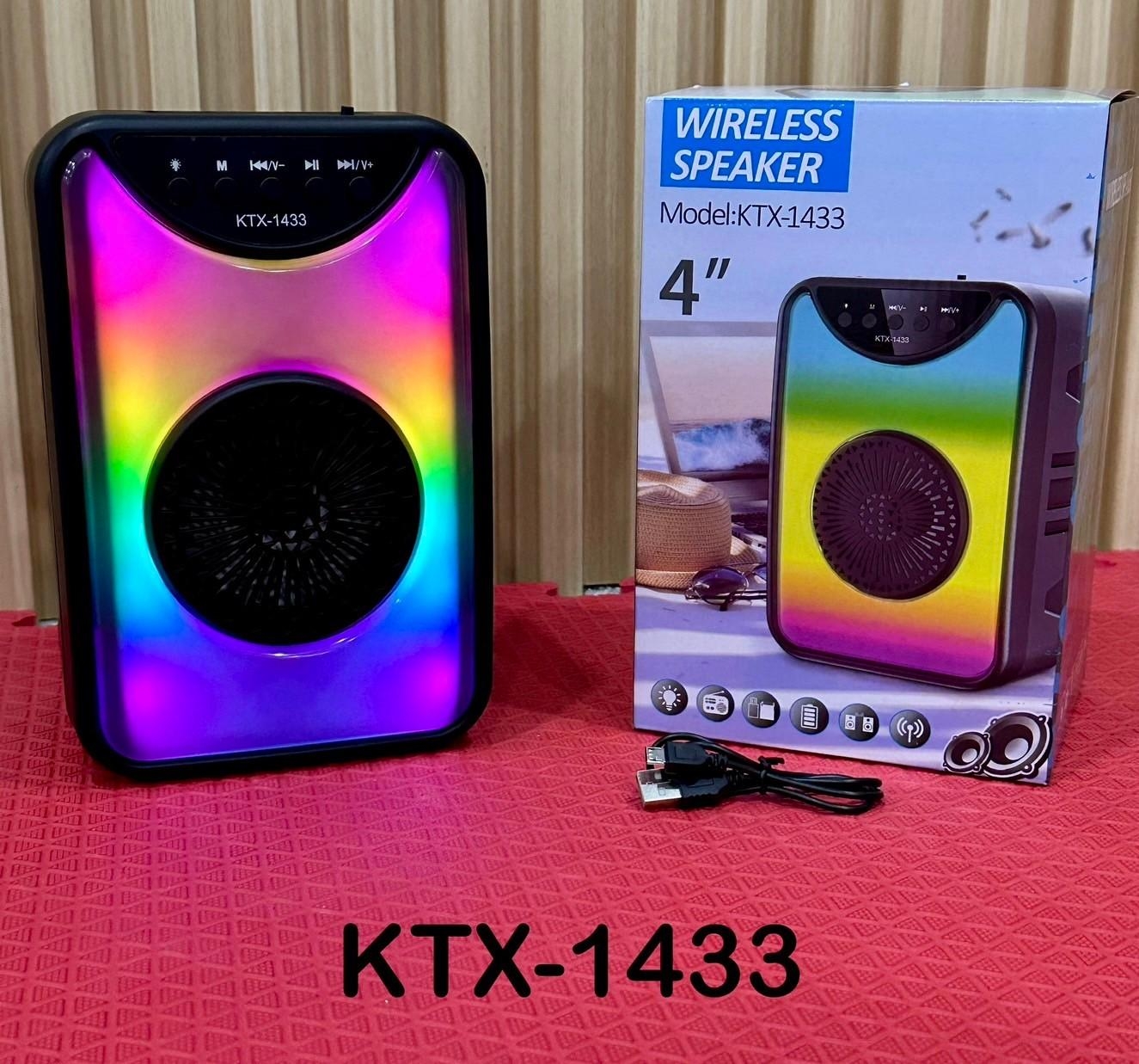 ลำโพงบลูทูธ 4นิ้ว KTX-1433 ขนาดพกพา มีหูหิ้ว ไฟLED ระยะรับสัญญาณบลูทูธ : ได้ไกลสุด 10 เมตร (ไร้สิ่งกีดขวาง)