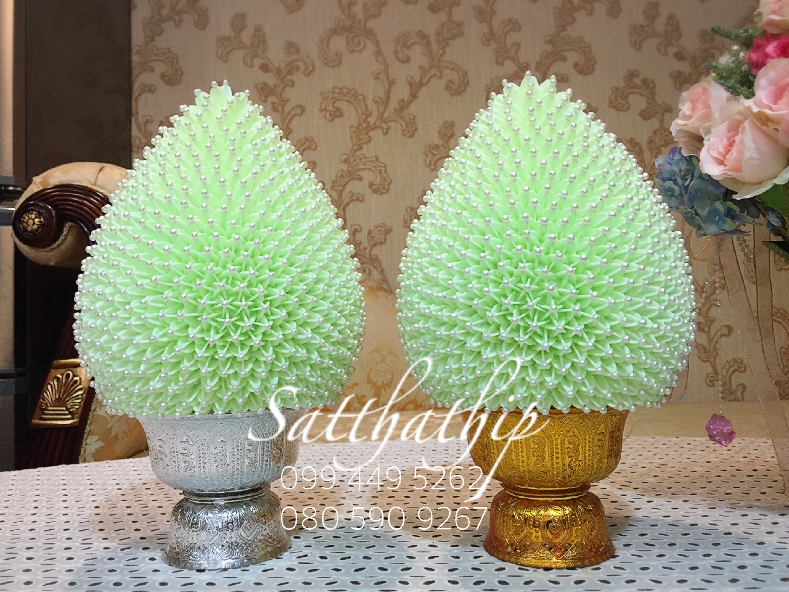 พานพุ่ม - พานพุ่มสักการะ - พานพุ่มดอกรัก - พานพุ่มดอกรักประดิษฐ์ (พลาสติก) - พานพุ่มสีเขียว - Panpum