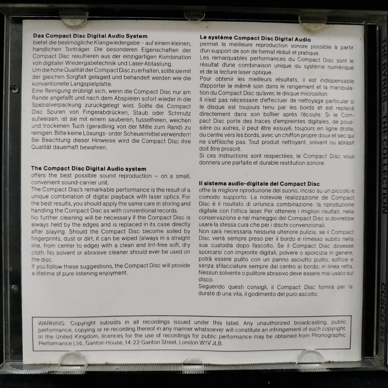 The Byrds – The Byrds Collection / UK / ปกในมีจุดเหลือง / ทะลุขอบ(ไม่โดนเนื้อแผ่น) / แผ่นเป็นรอย