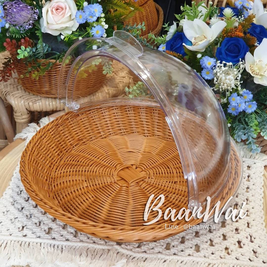 ถาดหวายเทียม ฝาครอบใส