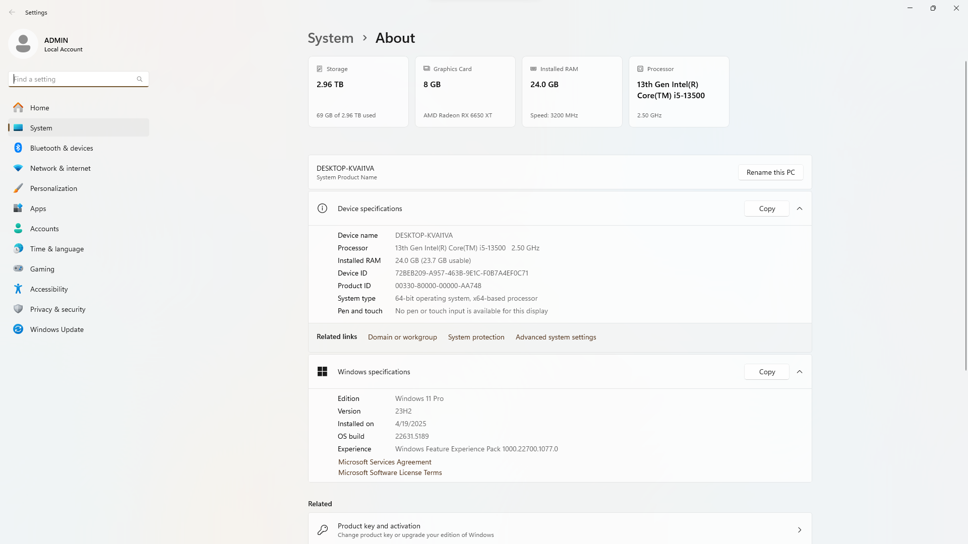 PC ประกอบ Intel Core i5-13500 / RAM 24GB / AMD Radeon RX 6650 XT / M.2 1TB+SSD SATA 256GB+HDD 2TB