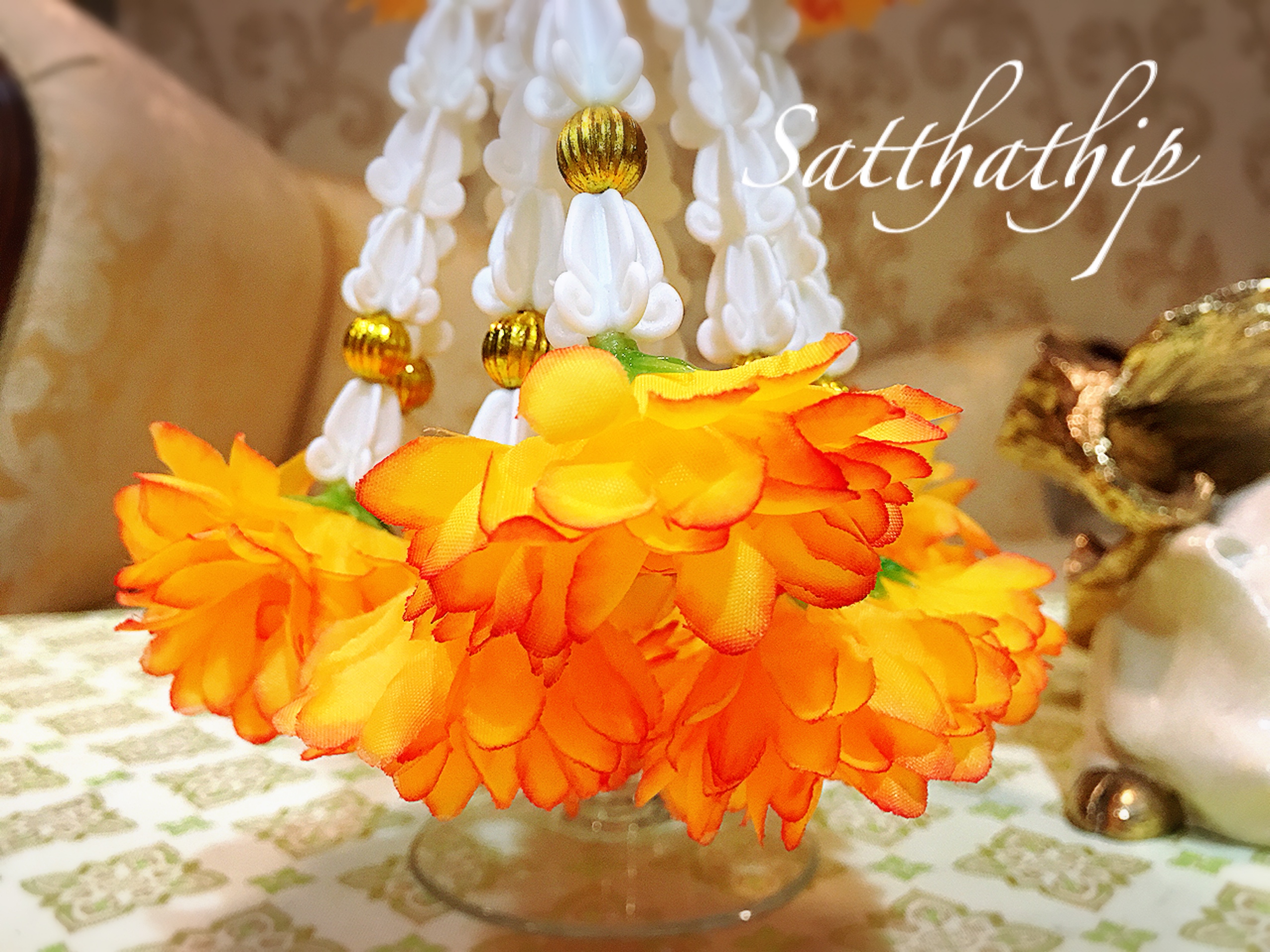 พวงมาลัยผ้า - พวงมาลัยดอกมัมผสมดอกดาวเรือง ประดิษฐ์ - พวงมาลัยถวายศาลพระภูมิ - Fabric Garland