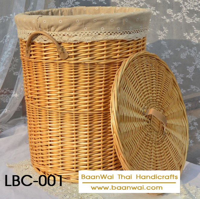 ตะกร้าผ้าหวายหลิว ถังหวายใส่ผ้า ตะกร้าผ้าซัก สีธรรมชาติขนาดใหญ่ 45*57 cm