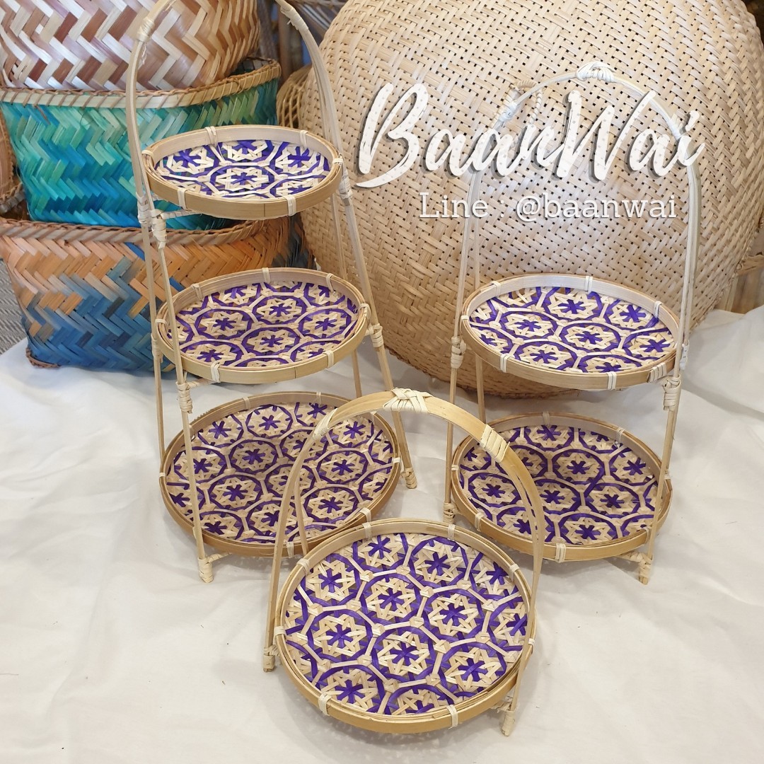 ชั้นวางไม้ไผ่ แบบพับเก็บได้ ลายพิกุล (สีม่วง)