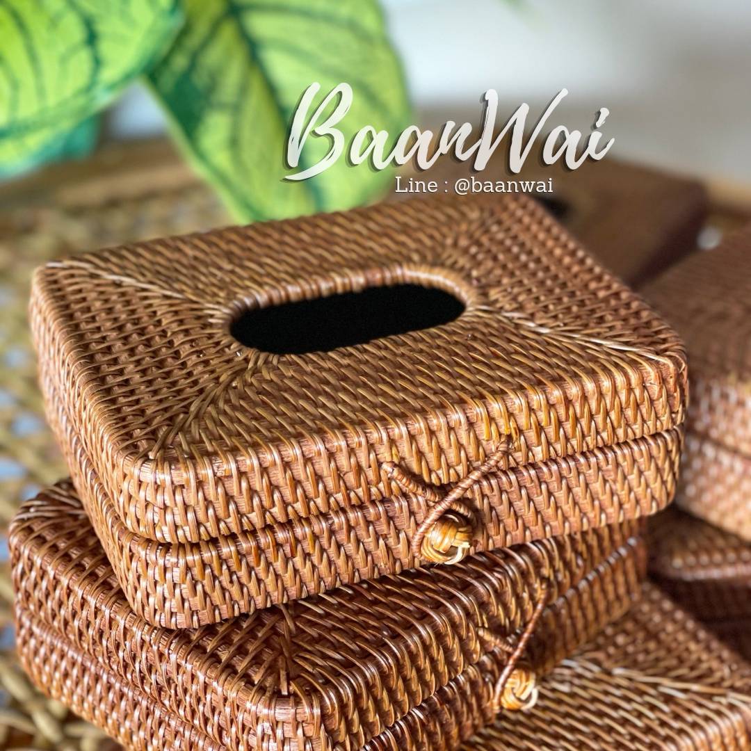 กล่องทิชชูหวายสานงานละเอียด กล่องทิชชู่หวายเวียน