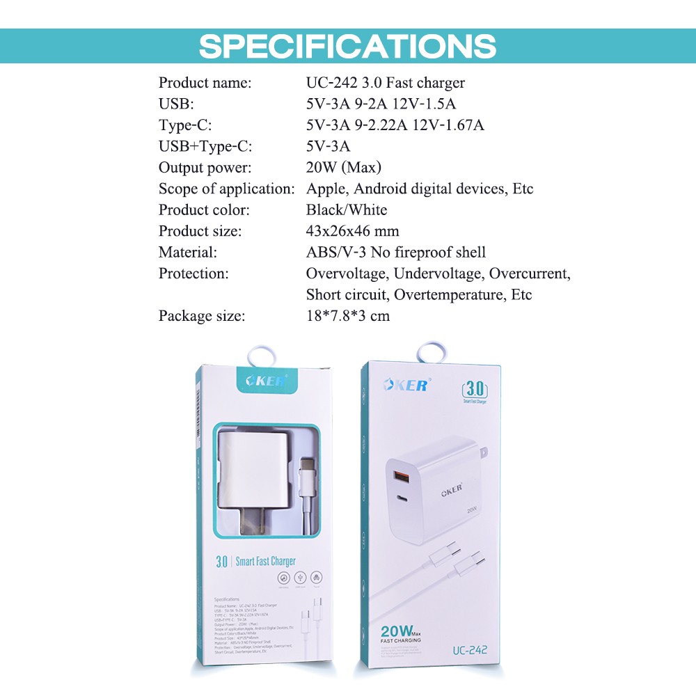 OKER CHARGER U-242 3.0 SMART FAST