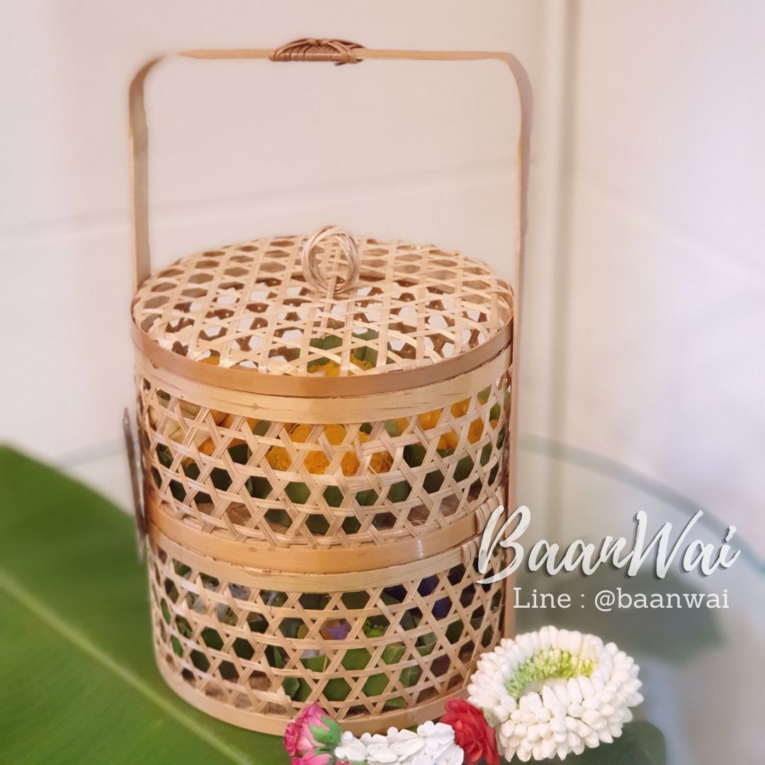 ปิ่นโตไม้ไผ่ ปิ่นโตชะลอม 2 ชั้น