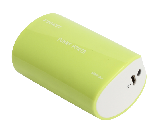 PISEN แบตสำรองแท้ 5,000 mAh พาวเวอร์แบงค์ USB 5V-2A Funny Power Ⅱ รุ่น TS-D127 ไฟฉาย LED ส่องสว่างยามค่ำคืนในตัว เก็บประจุเต็มที่ได้ยาวนาน รูปทรงกระบอก ขนาดกระทัดรัดจับถนัดกระชับมือ - สีเขียวอ่อน