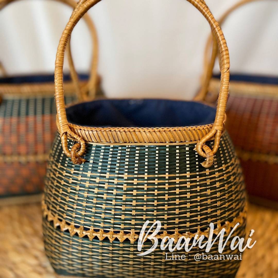 กระเป๋าไม้ไผ่ งานละเอียด (บุผ้า)