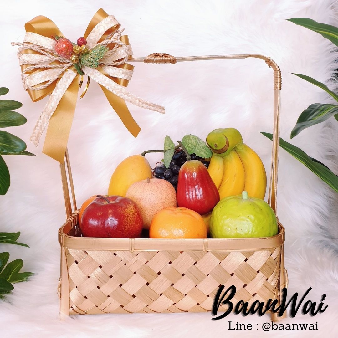 กระเช้าไม้ไผ่ ตะกร้าจัดกระเช้า กระเช้าสีทอง