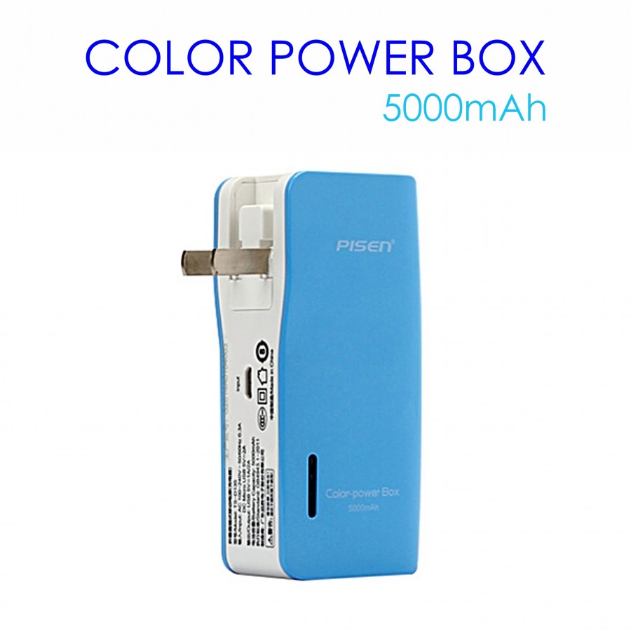 PISEN แบตสำรองแท้ 5,000 mAh พาวเวอร์แบงค์ Color Power Box รุ่นTS-D135 ปลั๊กไฟในตัว เก็บประจุเต็มที่ได้ยาวนาน USB 5V-2A รูปทรงขนาดกระทัดรัดจับถนัดกระชับมือ พกพาสะดวก - สีฟ้า
